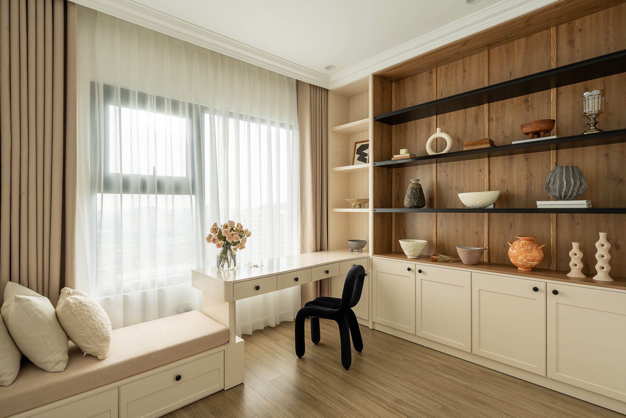 Individually decorated, individually furnished, desk, laptop workspace