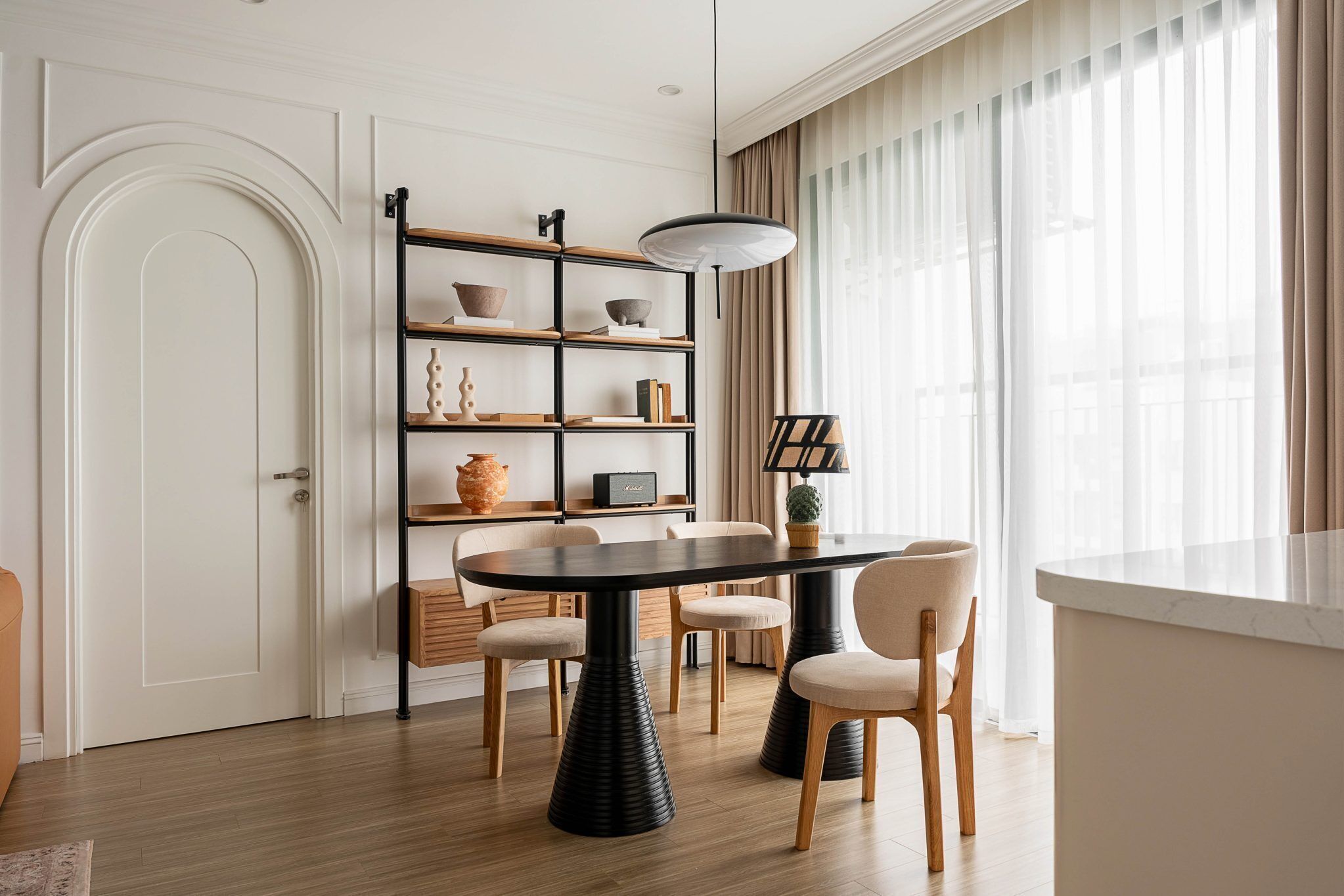 Individually decorated, individually furnished, desk, laptop workspace