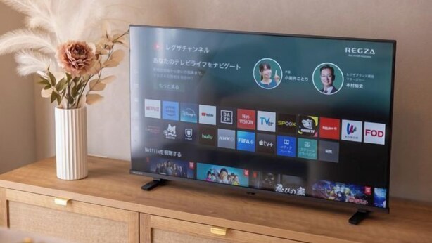 A flat-screen TV on a wooden cabinet with a vase of dried flowers. - Tsutenkaku Royal House - Self Check-In Only (Osaka)