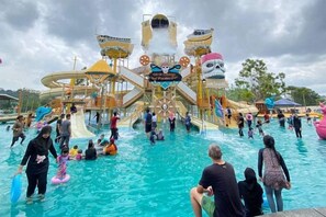 A water park with a pirate-themed slide and multiple water play areas. - Pool View Air-Con Studio @Tiara Imperio Bangi (Kajang)