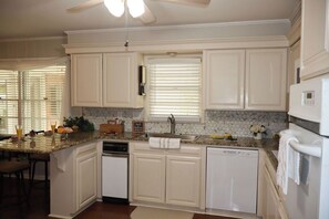 Fridge, microwave, dishwasher, coffee/tea maker