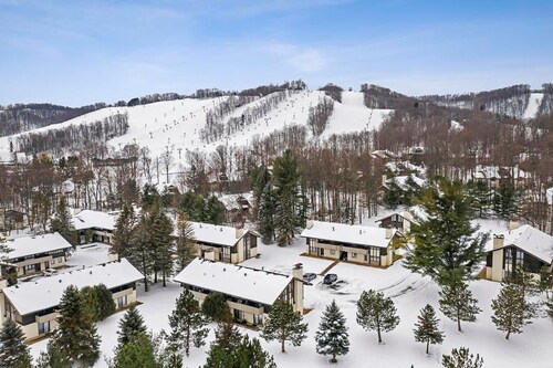 Coming for a short trip but don't want to stay in a hotel room? Stay Downhill. Comfy, cozy and the feel of home! Kitchenette stocked with essentials to make a quick meal. Extra comfortable bedding and lounging areas. <br>Walking distance to ski lift.