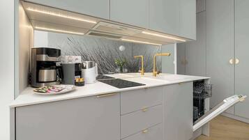 Fridge, microwave, stovetop, dishwasher