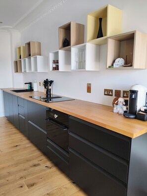 Panoramic Apartment, 1 King Bed, Pets Allowed, Beachfront | Private kitchen | Full-size fridge, microwave, oven, stovetop