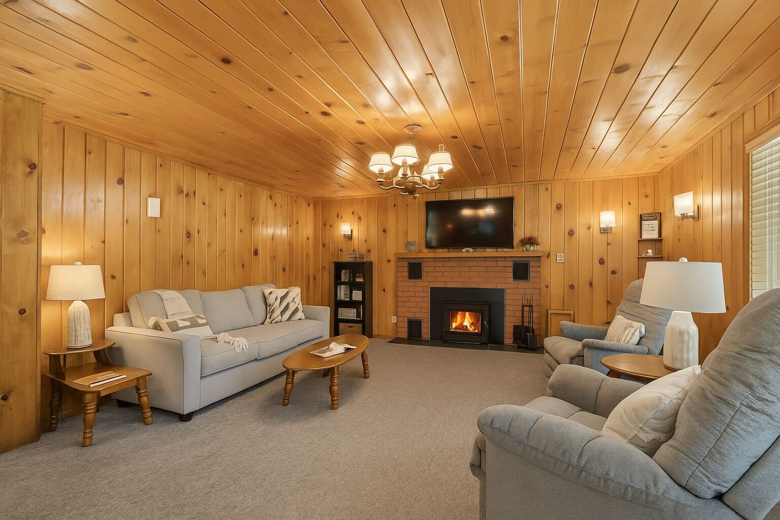 TV, fireplace
