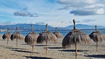 Beach nearby, sun loungers