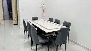 A conference room with a rectangular table, six chairs, and a whiteboard. - Kulai 3B2R Indahpura Landed House Near JPO (Kulai)