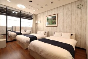 A hotel room with two beds, a large window, and a painting on the wall. - Ideal momodani (Osaka)