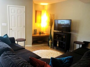 TV, DVD player, video library