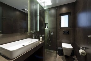 Eco-friendly toiletries, hair dryer, towels, soap