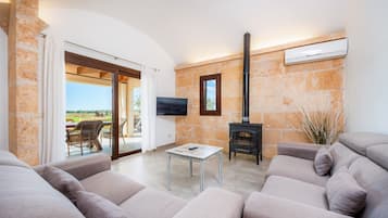 Télévision, cheminée, table de tennis de table