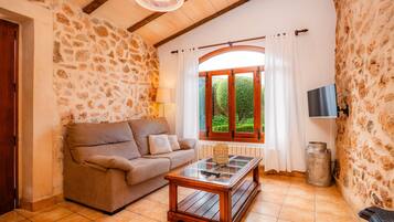 Una televisión, una chimenea, una mesa de tenis de mesa