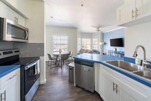 Fridge, dining tables