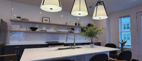 Fridge, dining tables