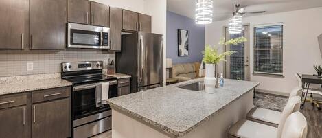 Fridge, dining tables