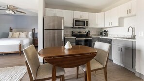 Fridge, dining tables
