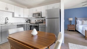 Fridge, dining tables