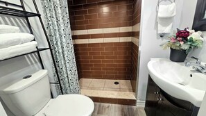 Serviettes fournies, savon, papier de toilette