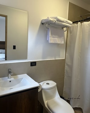 Double Room | Bathroom | Shower, towels, soap, shampoo