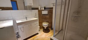 Dusche, Handtücher, Seife, Toilettenpapier