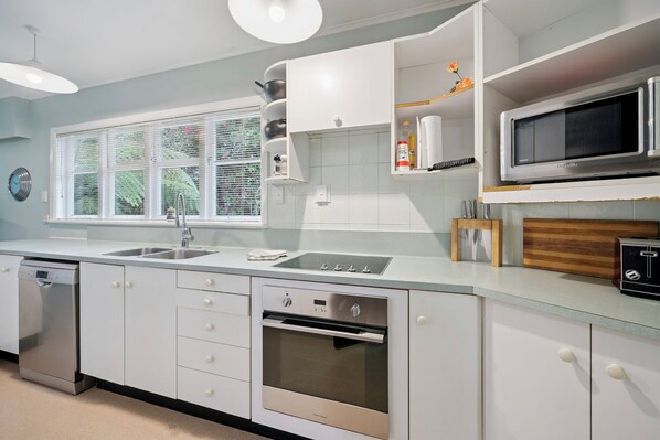 Fridge, microwave, dishwasher, toaster