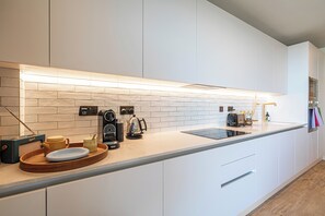 Fridge, microwave, oven, dishwasher