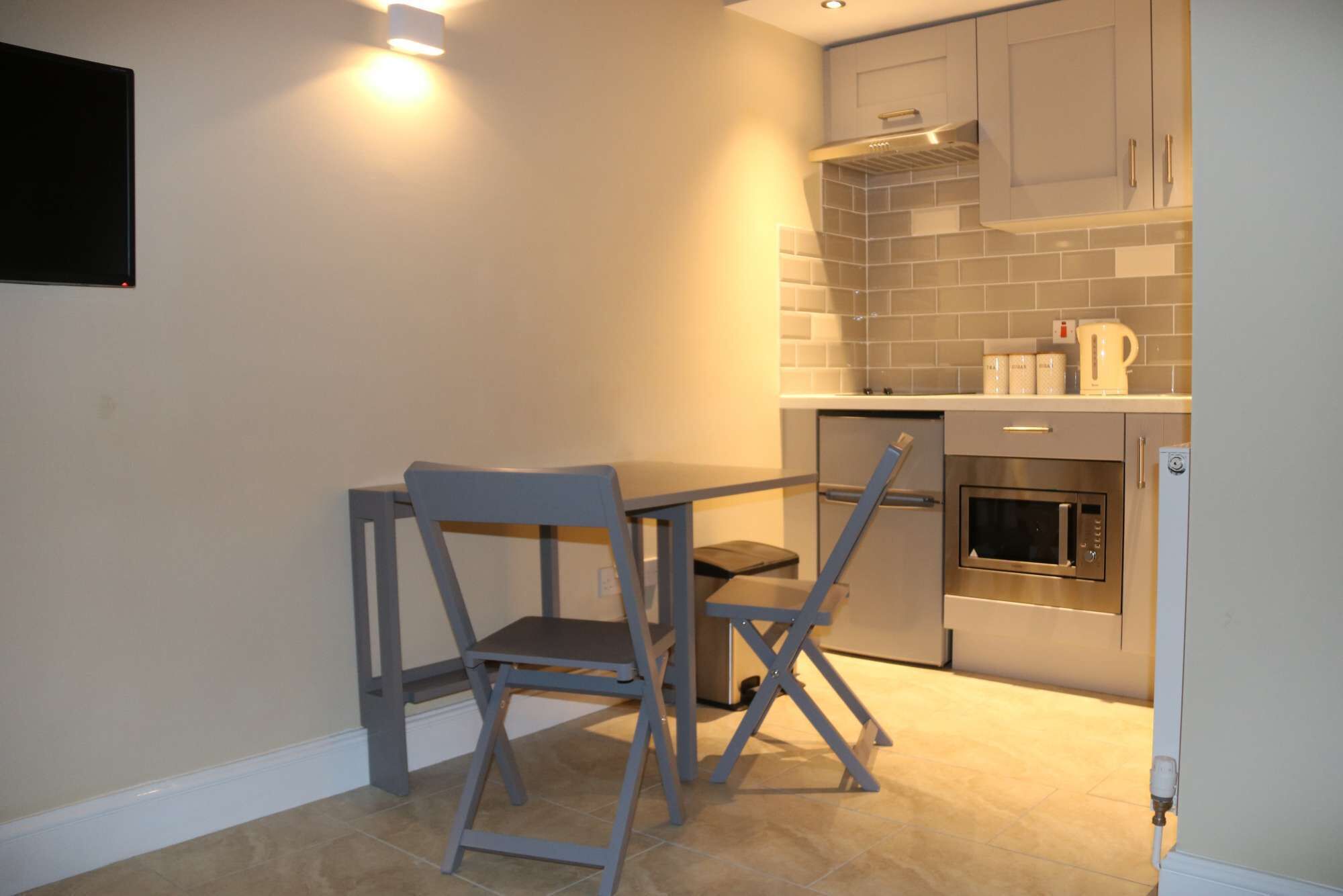 Fridge, microwave, oven, toaster