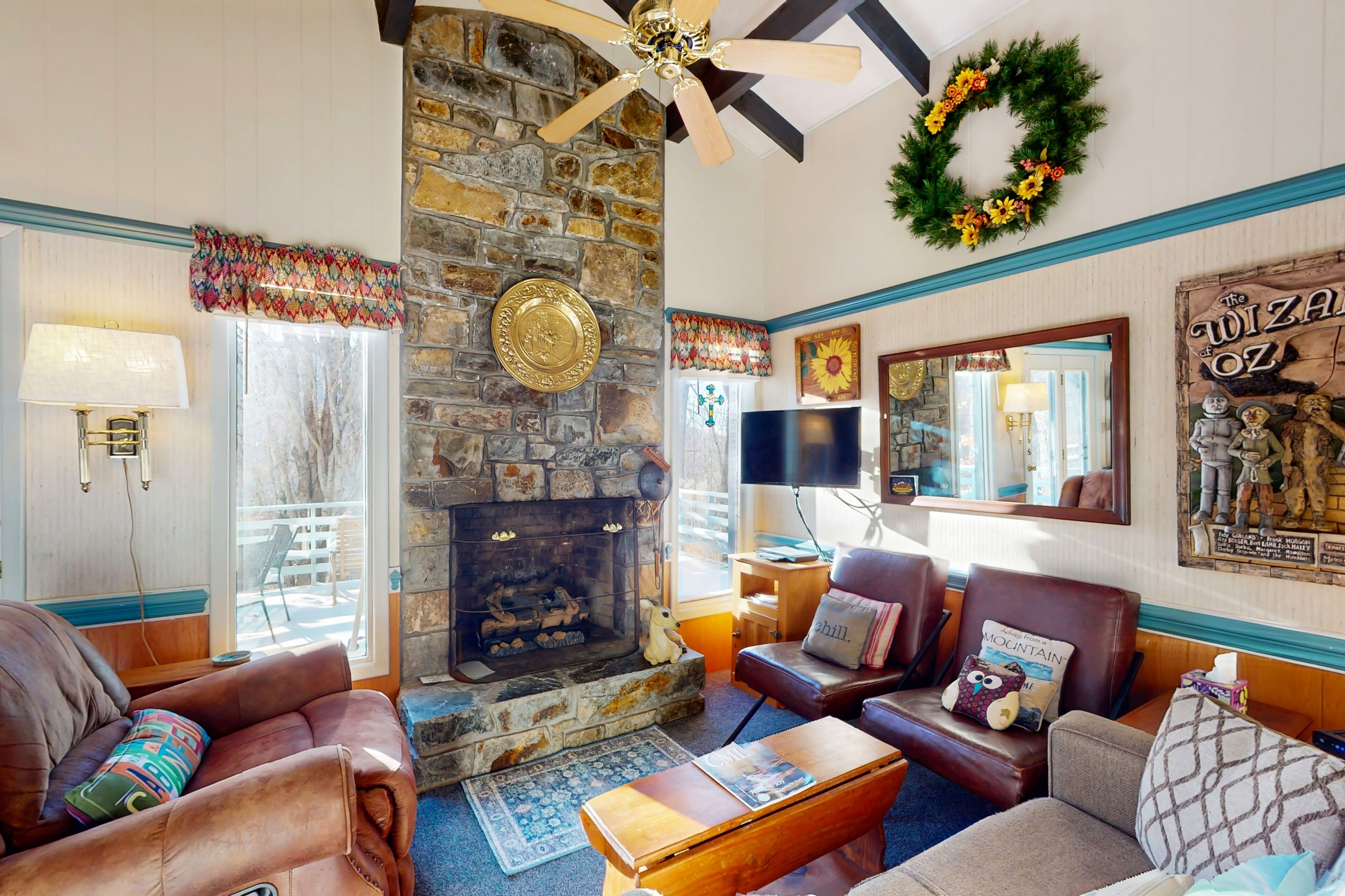 تلفزيون، مدفأة، مشغل دي في دي