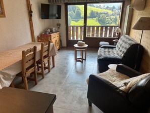 Living area - Apartment center La Clusaz. Mountain view. Close to ski lifts. (La Clusaz)