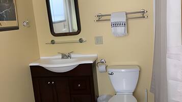 Secador de cabelo, toalhas de banho, sabonete, papel higiênico