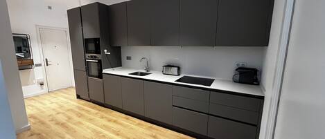 Fridge, microwave, oven, dishwasher