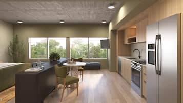 Suite, 1 Bedroom | Private kitchen | Fridge, microwave, oven, stovetop