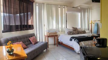 Desk, blackout curtains, iron/ironing board, free WiFi