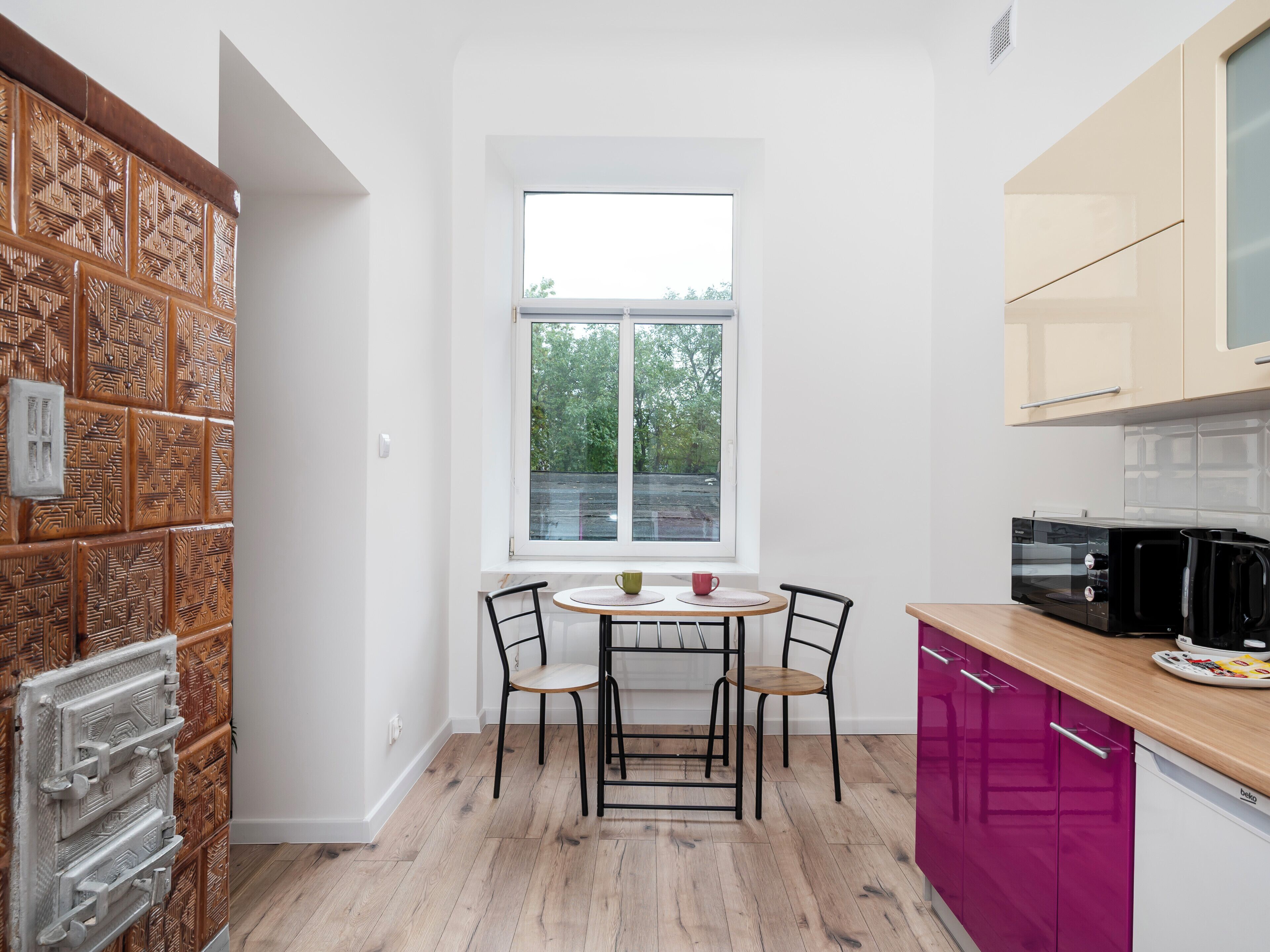 Réfrigérateur, micro-ondes, plaque de cuisson