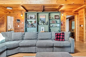 Smart TV, lareira, livros
