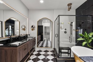 Hair dryer, bidet, towels, soap