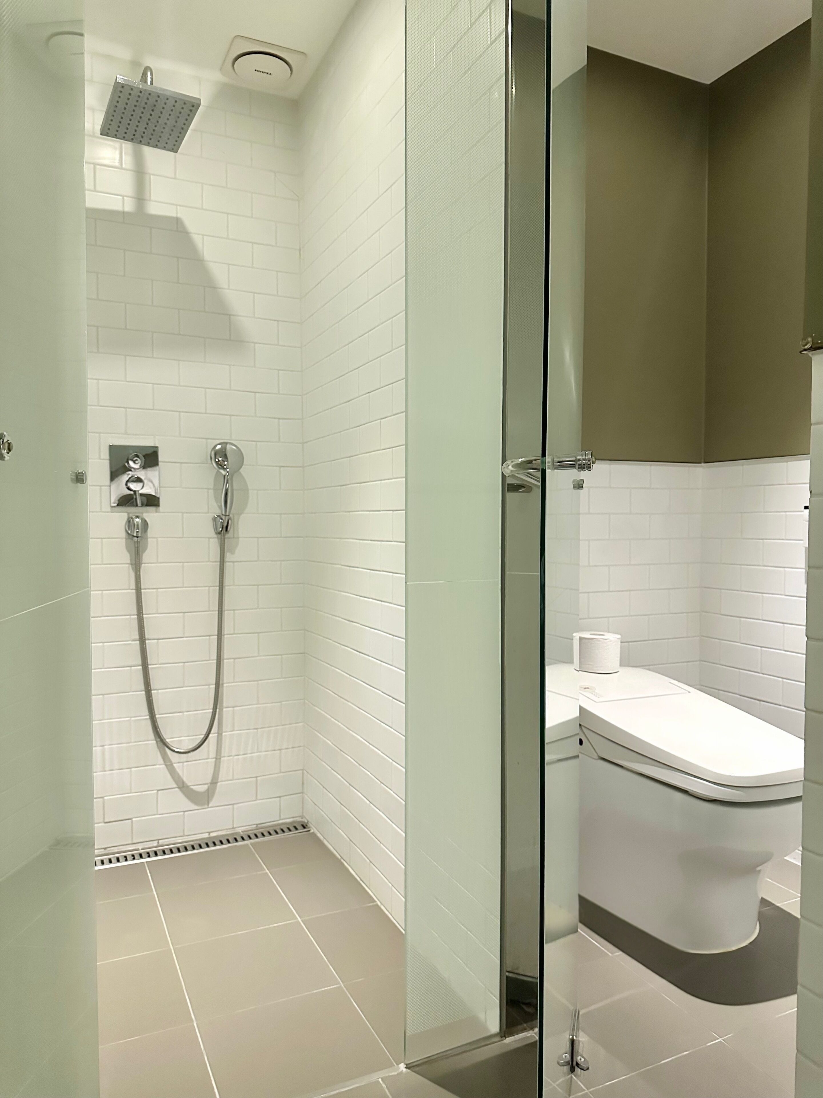 Hair dryer, slippers, towels, soap