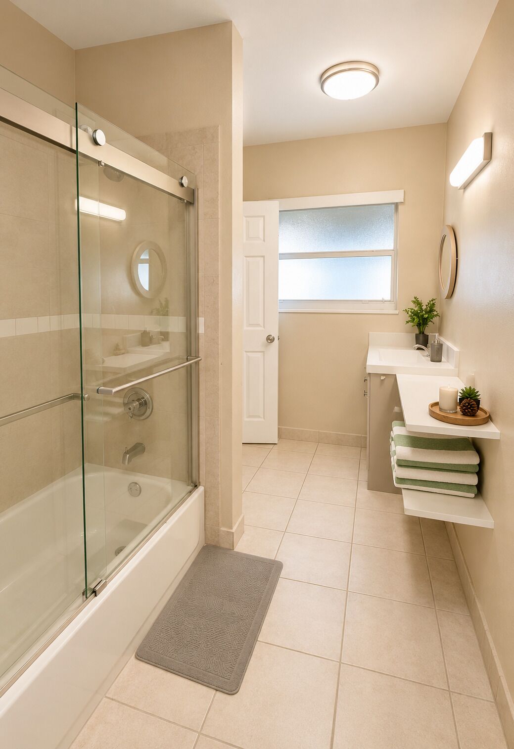 Een douche, milieuvriendelijke toiletartikelen, een haardroger