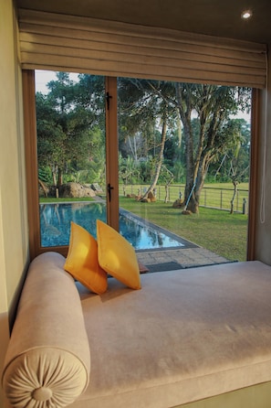 Exclusieve tweepersoonskamer, uitzicht op tuin | Geluiddichte muren, een strijkplank/strijkijzer, gratis wifi