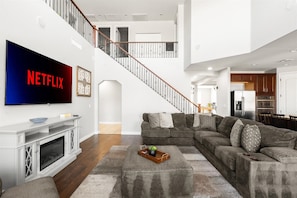 TV, fireplace