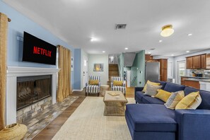 TV, fireplace, offices