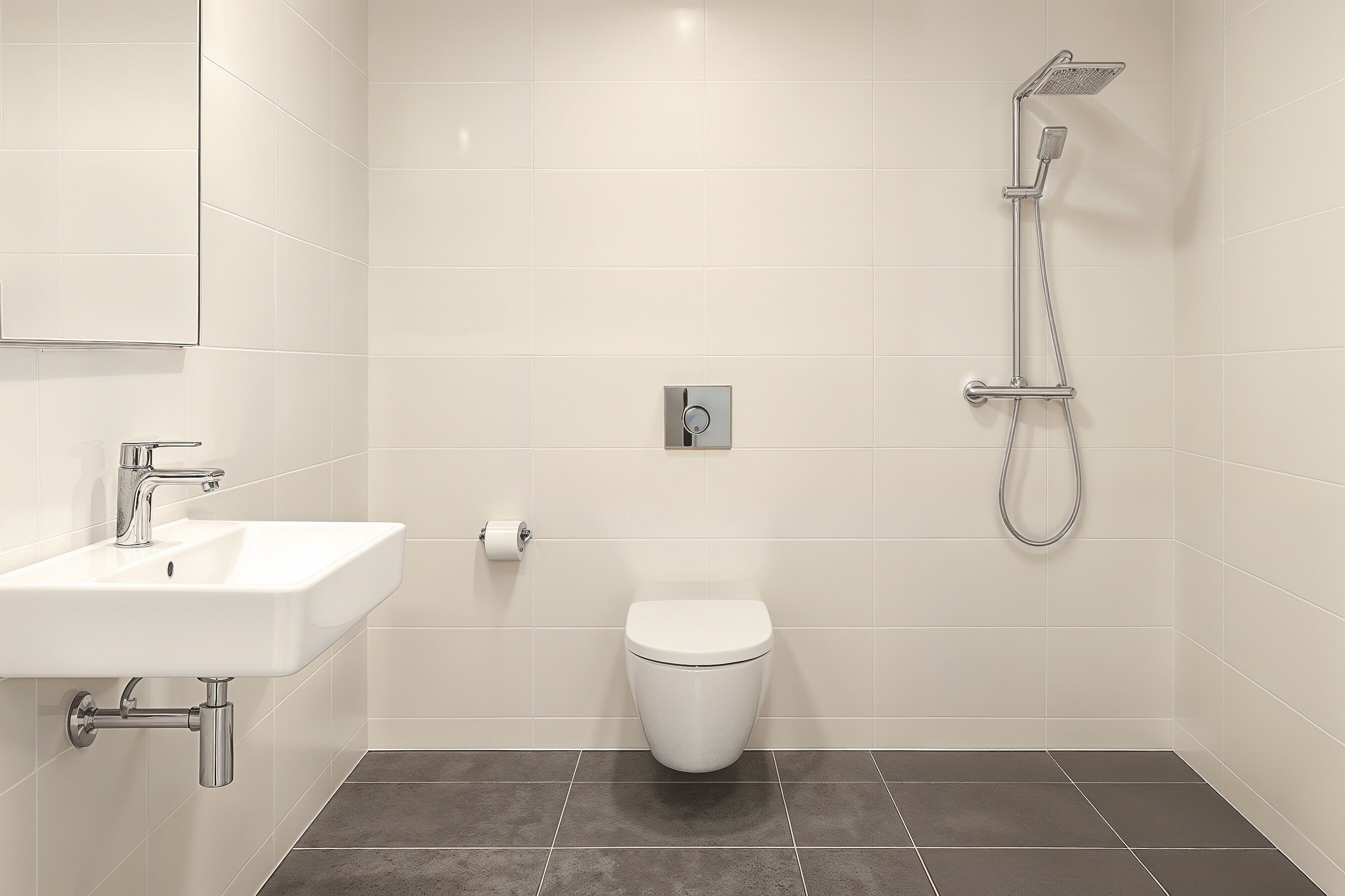 Een douche, gratis toiletartikelen, handdoeken, zeep