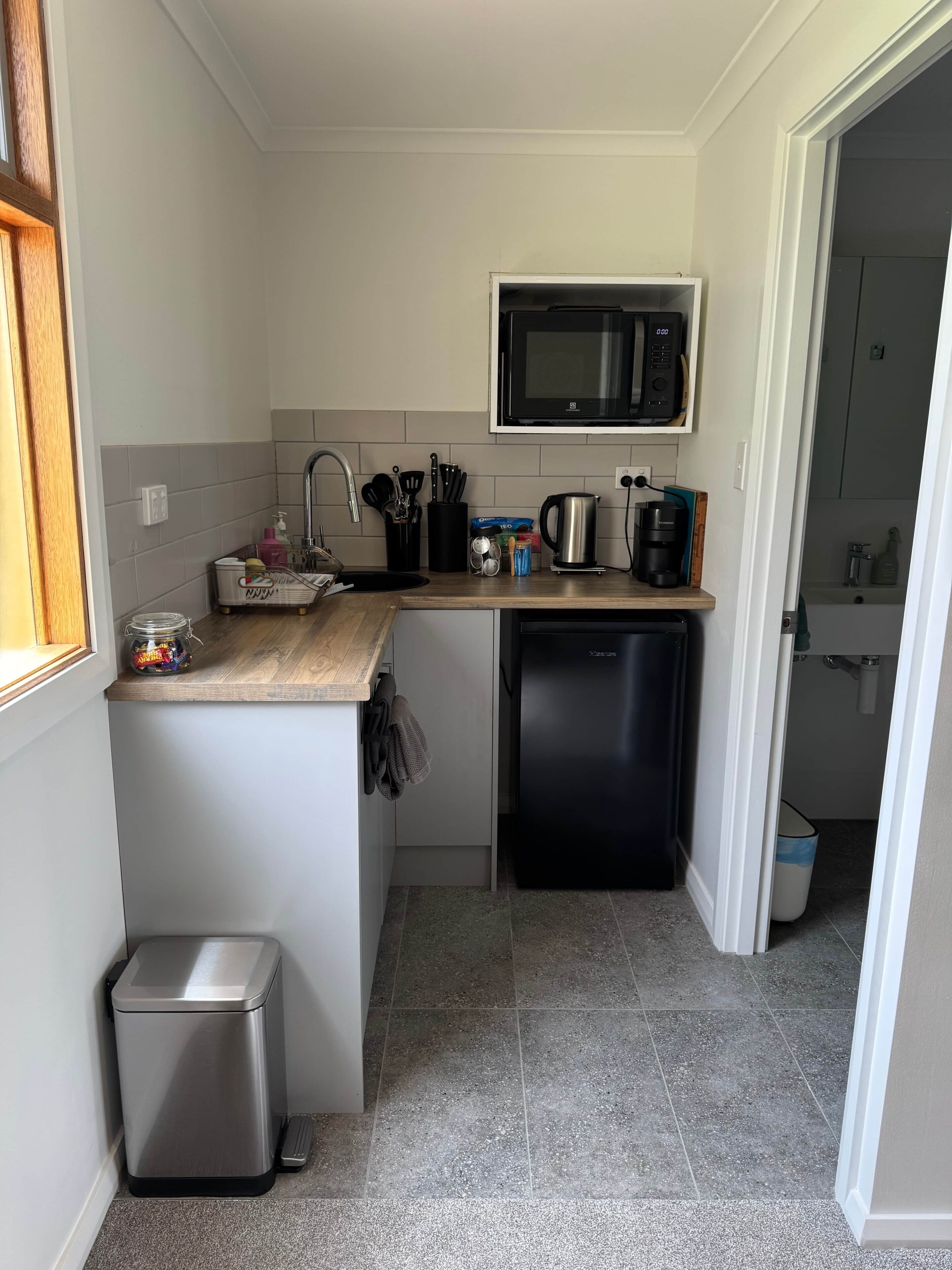Fridge, microwave, toaster, high chair