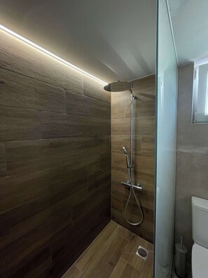 Douche, séchoir à cheveux, serviettes fournies