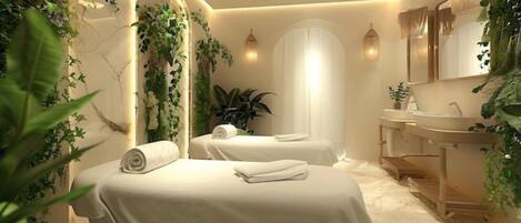 Salas para tratamentos a dois, massagens com pedras quentes