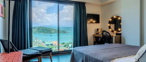 Quarto casal luxo, vista para o mar | Roupas de cama de algodão egípcio, roupas de cama premium