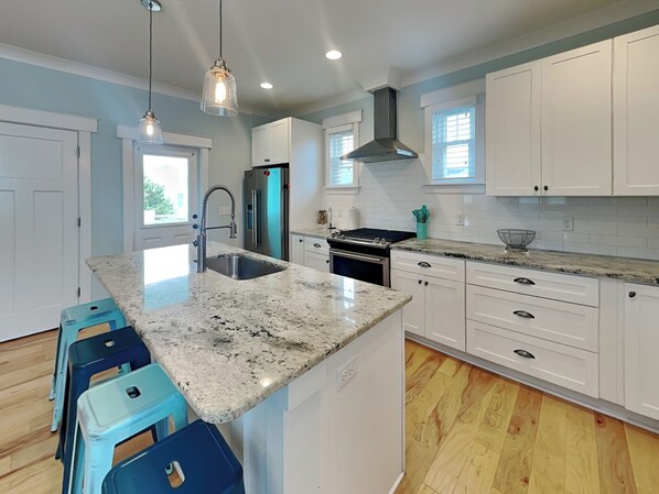 Fridge, microwave, oven, stovetop - Seahorse by the Sea | Modern Comforts, Outdoor Living + Beach Access (Kure Beach)