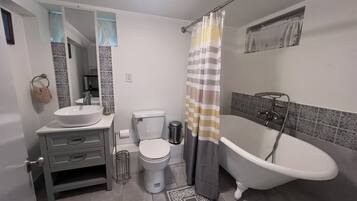 Hair dryer, bidet, towels, soap