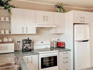 Frigorífico, microondas, horno y placa de cocina