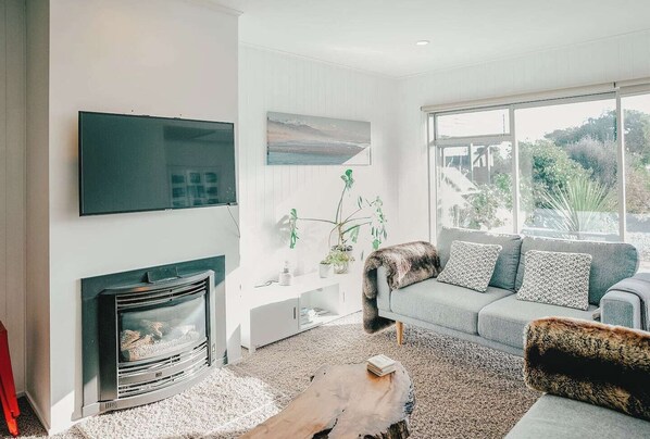 Télévision, cheminée, espaces bureaux